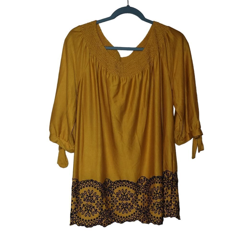 Fever blouse mustard yellow and blue sizes 1 X